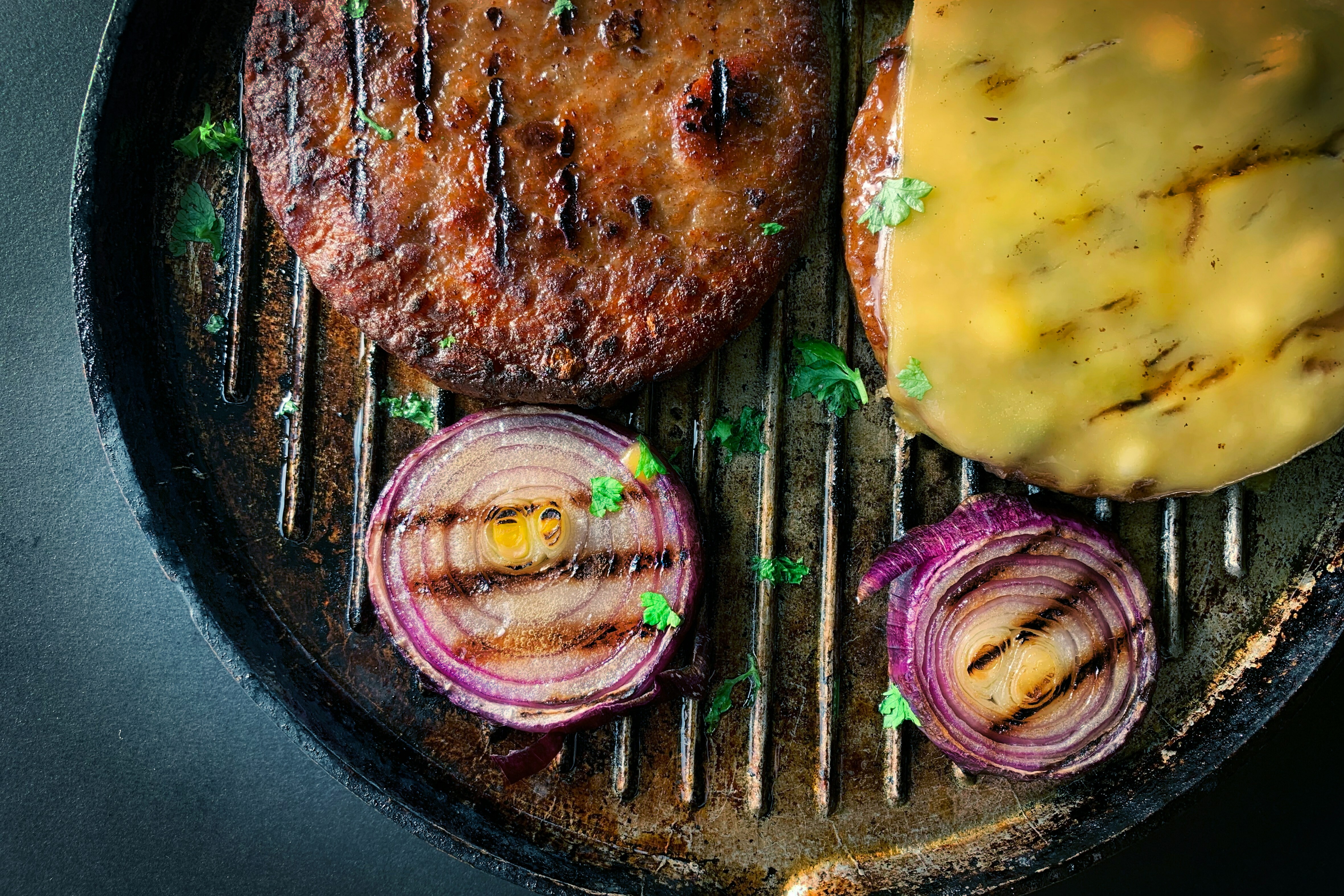 plant-based meat patty on grill